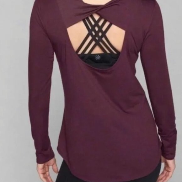Athleta Tops - Athleta Cassis Open Back Flexlight Twist Purple Top Stretch XXS Unstinkable 2XS